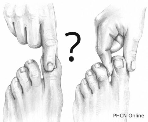 Hình 12 Vị trí đặt tay để thực hiện khám tư thế vị trí khớp ở ngón chân cái.